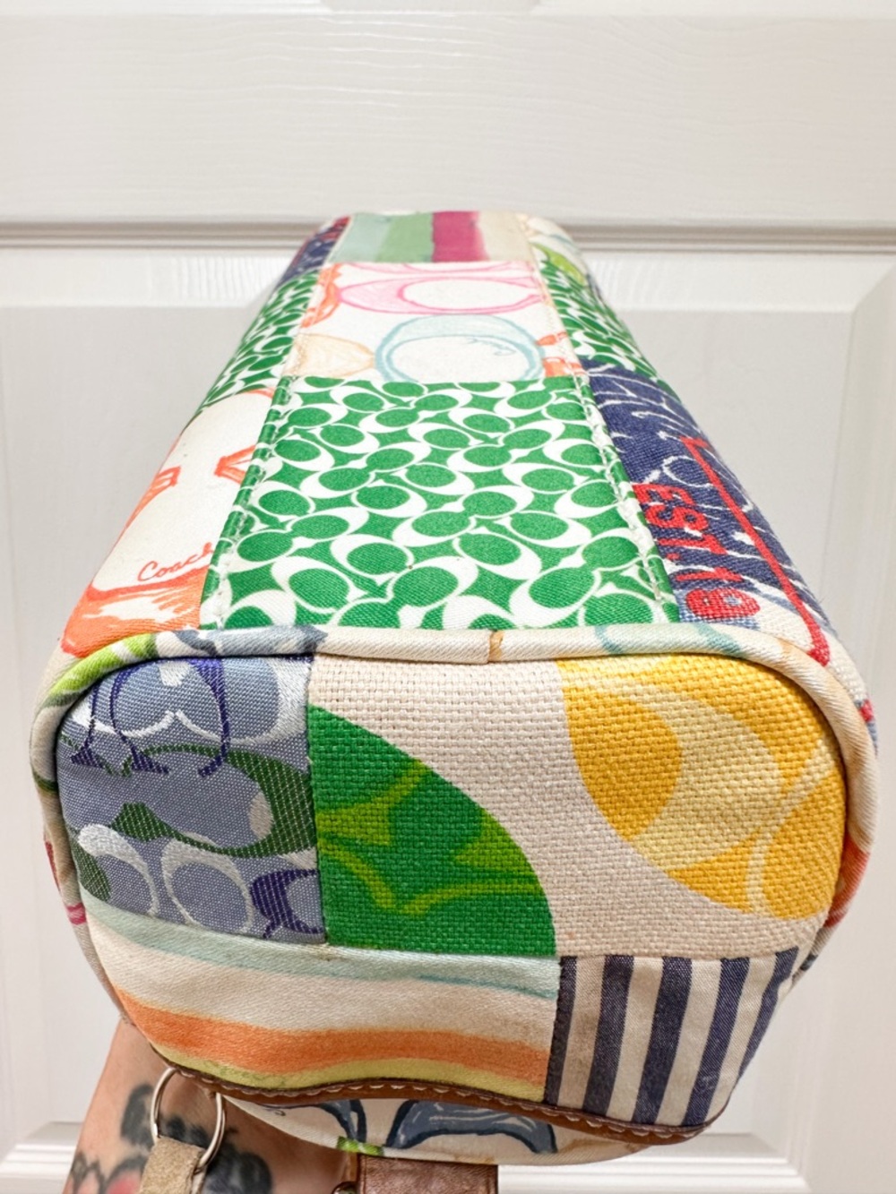 Coach Scribble Patchwork Multicolor Canvas Leather Baguette Shoulder Bag Y2K - Picture 13 of 16